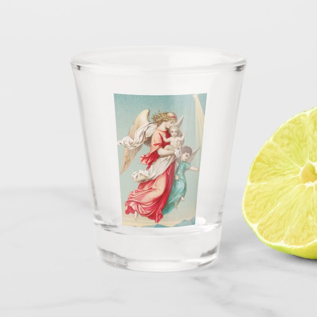 Two angels wear a small child shot glass (Front)