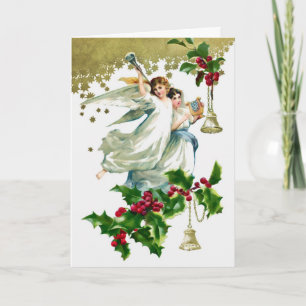 Two Angels with Bells Christmas Holiday Card