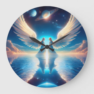 Two Angels with Large Wings Facing Each Other on a Clock