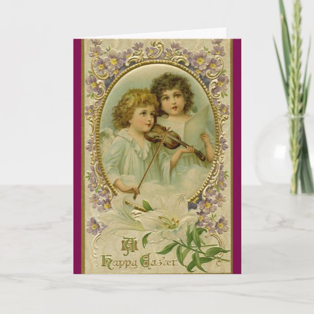 Two Angels With Violin Holiday Card (Front)