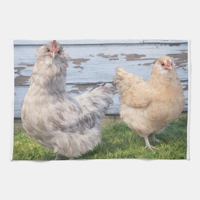 Two Anime Chickens Farmhouse Kitchen Towel (Horizontal)