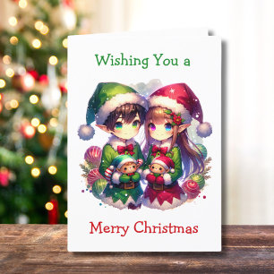 Two Anime Elves Cute Christmas Holiday Card