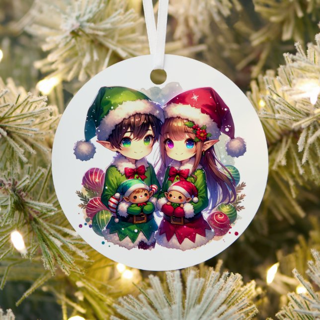 Two Anime Elves | Cute Christmas Metal Tree Decoration (Insitu)