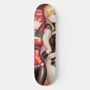 Two Anime Girls Skateboard