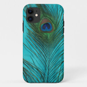 Two Aqua Peacock Feathers iPhone 11 Case