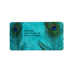 Two Aqua Peacock Feathers Label