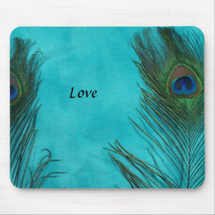Two Aqua Peacock Feathers Mouse Mat