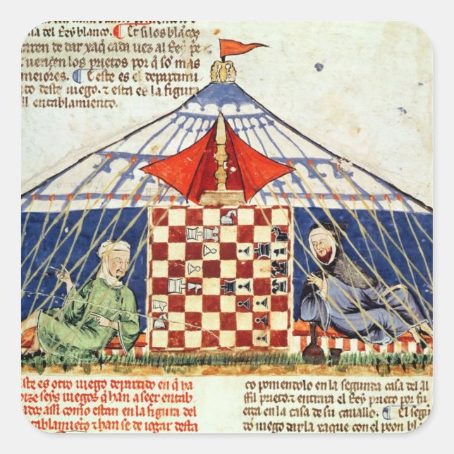 Two arabs playing chess in a tent square sticker (Front)