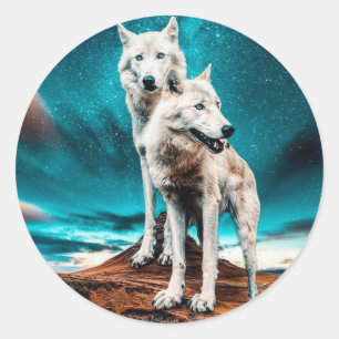 Two Arctic Wolves Classic Round Sticker