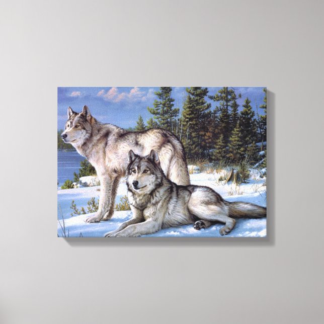 Two arctic wolves painting canvas print (Front)