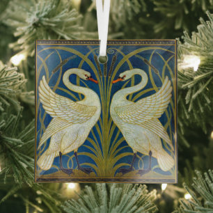 Two Art Deco Swans Glass Tree Decoration