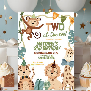 TWO at the zoo boy birthday invitation