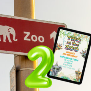 Two at the Zoo, Party Animal with Shades Birthday Invitation