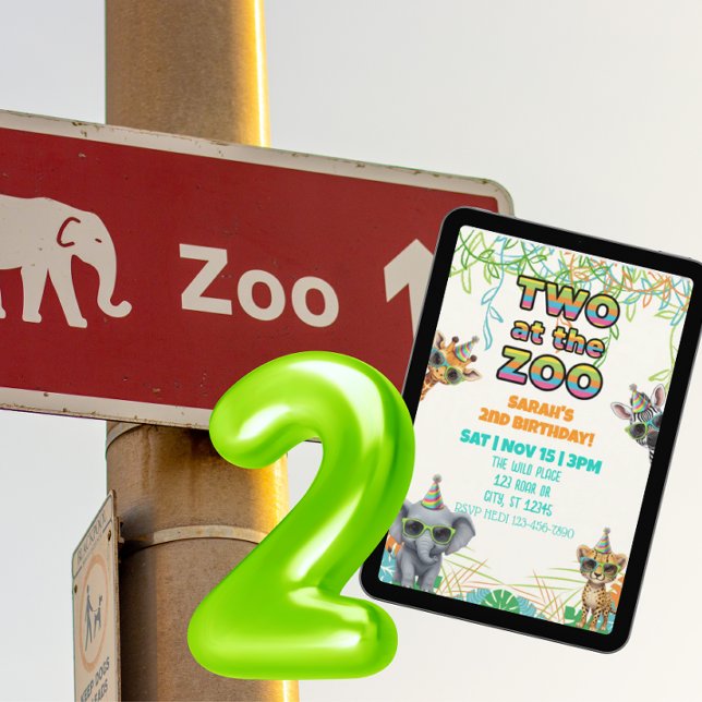 Two at the Zoo, Party Animal with Shades Birthday Invitation (Creator Uploaded)