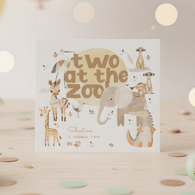 Two at the zoo safari animals kids birthday  napkin (Creator Uploaded)