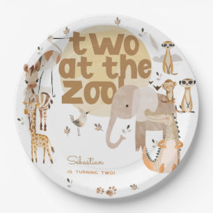 Two at the zoo safari animals kids birthday  paper plate