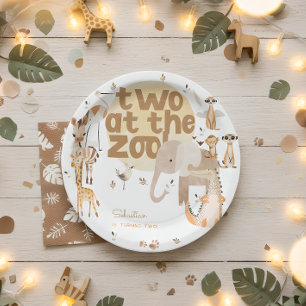 Two at the zoo safari animals kids birthday paper plate