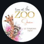 Two at the zoo safari animals kids birthday party classic round sticker<br><div class="desc">Get ready for a wild adventure! 🦁🌈 Our Zazzle kid's birthday item is a colorful safari of fun and laughter. It's your golden ticket to a jungle-filled celebration. With playful safari animals and vibrant hues, this item sets the tone for a party as wild as your little explorer's imagination. Let's...</div>