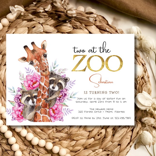 Two at the zoo safari animals kids birthday party invitation (Creator Uploaded)