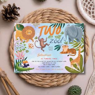 Two at the zoo safari animals kids birthday party invitation
