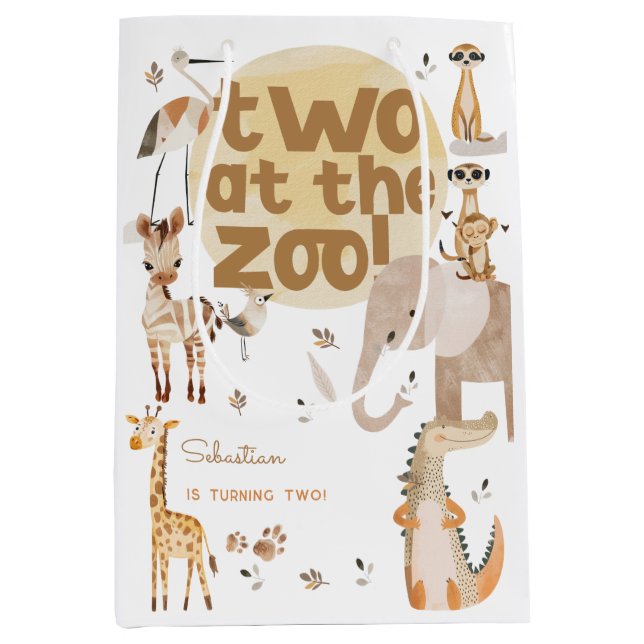 two at the zoo safari animals kids second birthday medium gift bag (Front)