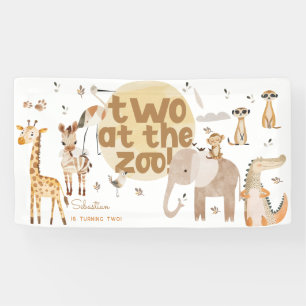Two at the zoo safari animals second kids birthday banner