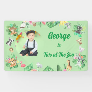 Two at The Zoo Safari Jungle Kids Photo Birthday Banner