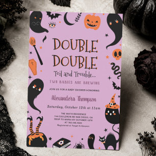 Two Babies are Brewing Twins Halloween Baby Shower Invitation