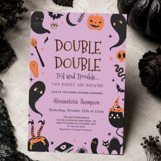 Two Babies are Brewing Twins Halloween Baby Shower Invitation