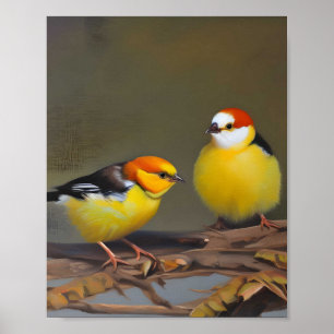 Two baby birds sitting on a branch poster