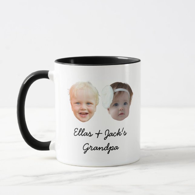 Two Baby Face Personalised Photo Gift Grandpa Xmas Mug (Left)