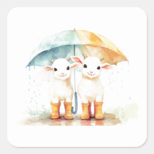 Two Baby Goats on a Rainy Day Square Sticker
