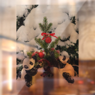 Two baby pandas and Their Christmas Tree Window Cling