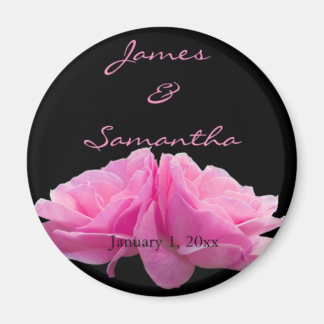 Two Back to Back Pink Roses Personal Wedding Magnet (Front)