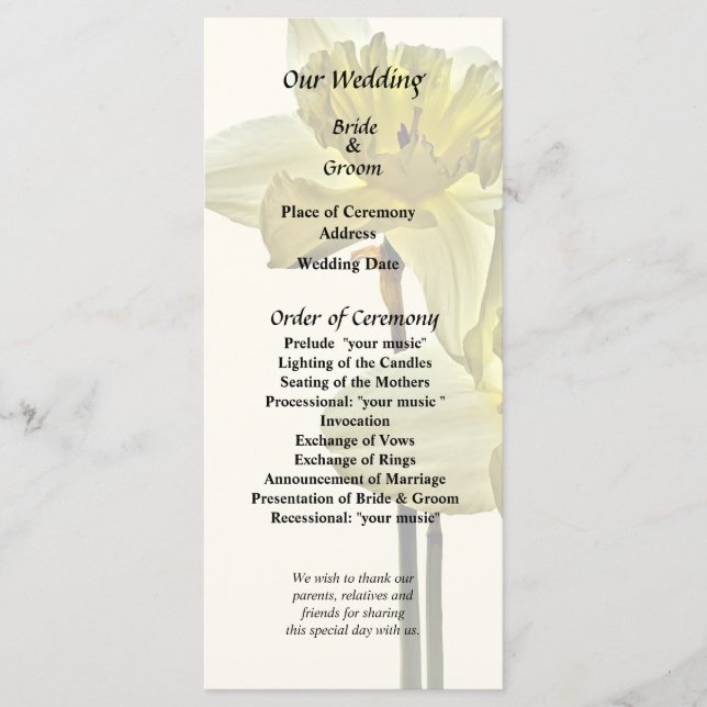 Two Backlit Daffodils Programme (Front)