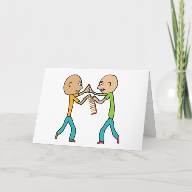 Two Bald Men Fighting Over A Comb Card (Front)