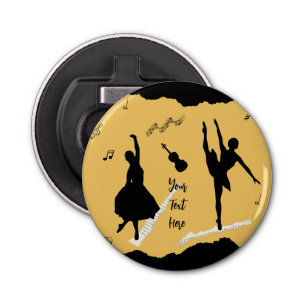 Two Ballet Dancers and Music on Golden Beige Colou Bottle Opener