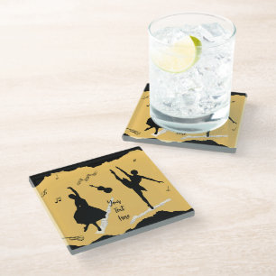 Two Ballet Dancers and Music on Golden Beige Colou Glass Coaster