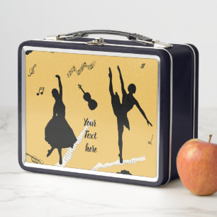Two Ballet Dancers and Music on Golden Beige Colou Metal Lunch Box