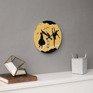 Two Ballet Dancers and Music on Golden Beige Colou Round Clock