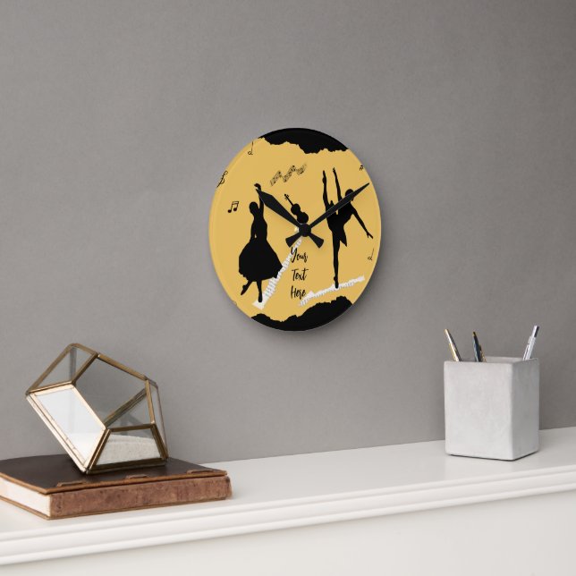 Two Ballet Dancers and Music on Golden Beige Colou Round Clock (Office)