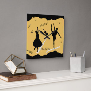 Two Ballet Dancers and Music on Golden Beige Colou Square Wall Clock