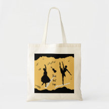Two Ballet Dancers and Music on Golden Beige Colou