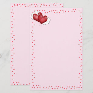 Two Balloon Hearts Valentine Love Stationery