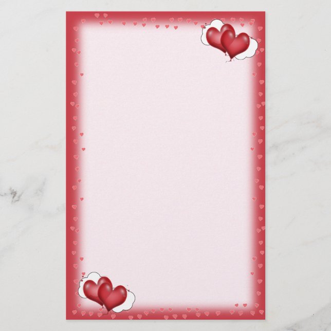 Two Balloon Hearts With Cloud Stationery (Front)