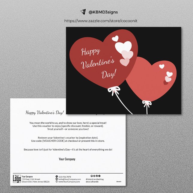 Two Balloons Happy Valentine's Day Voucher Card (Two Balloons Happy Valentine's Day Voucher Card, Small Business Marketing Item)
