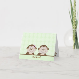 Two Bambino Monkeys Green Dot Thank you notes