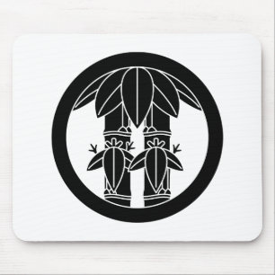 Two bamboos with bamboo leaves in circle mouse mat