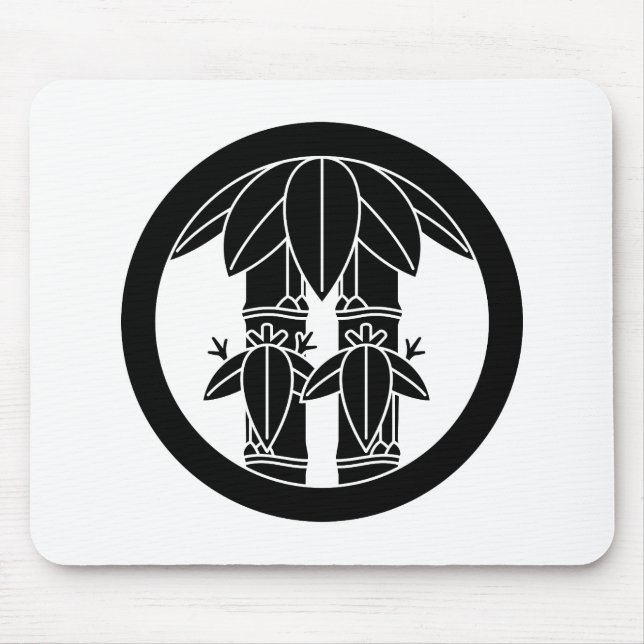 Two bamboos with bamboo leaves in circle mouse mat (Front)