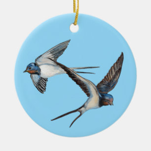 Two Barn Swallows Flying High in the Blue Sky Ceramic Tree Decoration